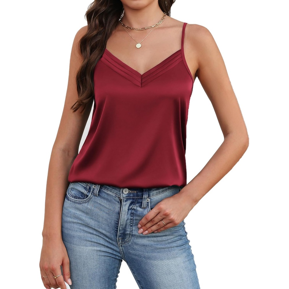 image:imageAvidlove Womens Silk Satin Camisole Tank Tops V Neck Adjustable Spaghetti Strap Cami Soft Summer Basic Tank ShirtWine Red