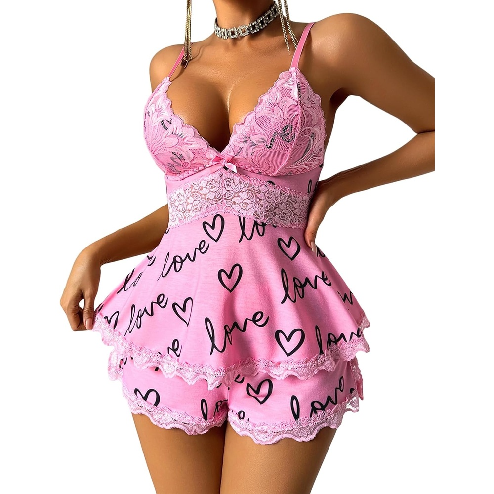 image:imageAvidlove Womens Sweetness Cami Set Lace Camisole Lingerie Nightwear Sexy Pajamas Lounge SetsRose Love