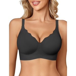 Avidlove Jelly Bras for Women No Underwire Seamless Bralettes Wireless Push Up Scalloped Full Coverage Sports Everyday Bra(Black)