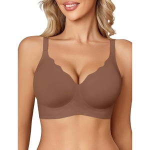 Avidlove Jelly Bras for Women No Underwire Seamless Bralettes Wireless Push Up Scalloped Full Coverage Sports Everyday Bra(Brown)
