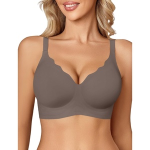 Avidlove Jelly Bras for Women No Underwire Seamless Bralettes Wireless Push Up Scalloped Full Coverage Sports Everyday Bra(Grey)