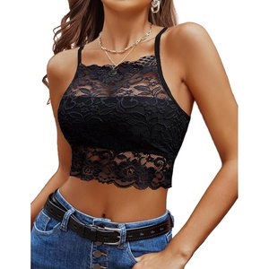 Avidlove Lace Bralette for Women High Neck Camisoles Racerback Double-Layered Crop Top(A-black)