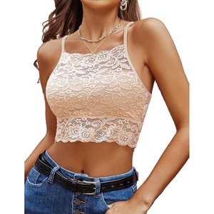 Avidlove Lace Bralette for Women High Neck Camisoles Racerback Double-Layered Crop Top(Beige)