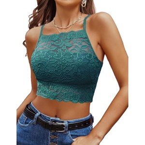 Avidlove Lace Bralette for Women High Neck Camisoles Racerback Double-Layered Crop Top(Bluish Green 2)