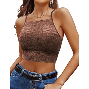 Avidlove Lace Bralette for Women High Neck Camisoles Racerback Double-Layered Crop Top(Brown)