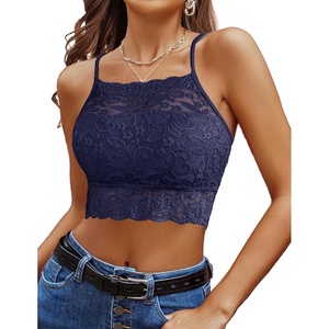Avidlove Lace Bralette for Women High Neck Camisoles Racerback Double-Layered Crop Top(Navy Blue)