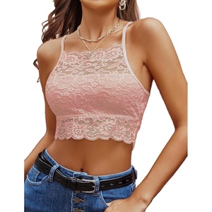 Avidlove Lace Bralette for Women High Neck Camisoles Racerback Double-Layered Crop Top(Pink 2)