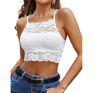 Avidlove Lace Bralette for Women High Neck Camisoles Racerback Double-Layered Crop Top(White)