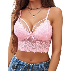 Avidlove Lace Bralette for Women Lingerie Spaghetti Adjustable Strap Tank Camisole Crop Top(Pink)