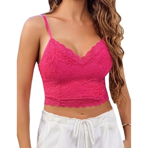 Avidlove Lace Bralette for Women Spaghetti Strap Tank Top V Neck Slim Basic Camisoles(Rose Red)