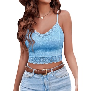 Avidlove Lace Bralette for Women Spaghetti Strap Tank Top V Neck Slim Basic Camisoles(Sky Blue)