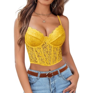 Avidlove Lace Bralette for Women V Neck Bustier Corset Tops with Underwired Racerback Adjustable Strap Crop Top(Ceramic Green)