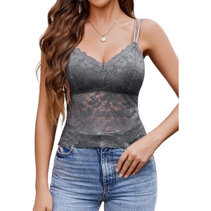 Avidlove Lace Bralette for Women V Neck Camisole Lingerie Spaghetti Strap Tube Slim Tank Top(Gray)