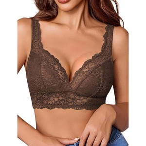 Avidlove Lace Bralettes Women V Neck Wireless Bras Unlined Basic Cami Sexy Comfy Everyday Wirefree Lingerie Unpadded(Brown)
