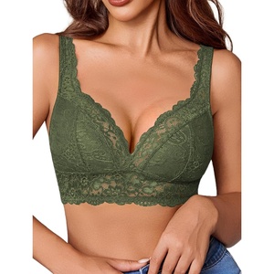 Avidlove Lace Bralettes Women V Neck Wireless Bras Unlined Basic Cami Sexy Comfy Everyday Wirefree Lingerie Unpadded(Green)