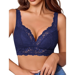 Avidlove Lace Bralettes Women V Neck Wireless Bras Unlined Basic Cami Sexy Comfy Everyday Wirefree Lingerie Unpadded(Navy Blue)