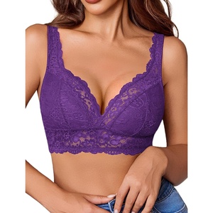 Avidlove Lace Bralettes Women V Neck Wireless Bras Unlined Basic Cami Sexy Comfy Everyday Wirefree Lingerie Unpadded(Purple)