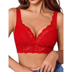 Avidlove Lace Bralettes Women V Neck Wireless Bras Unlined Basic Cami Sexy Comfy Everyday Wirefree Lingerie Unpadded(Red)