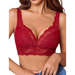 Avidlove Lace Bralettes Women V Neck Wireless Bras Unlined Basic Cami Sexy Comfy Everyday Wirefree Lingerie Unpadded(Wine Red)