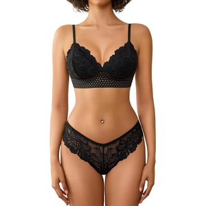 Avidlove Lingerie Set for Women Sexy Lace Bra and Panty Sets 2 Piece Lace Bralette Set(Black)