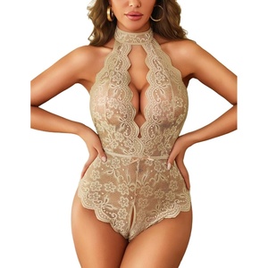 Avidlove Lingerie for Women Halter Lace Bodysuit V Neck Teddy One Piece Babydoll Nightgown(Skin)
