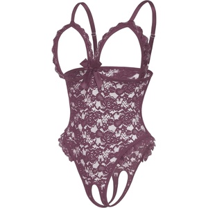 Avidlove One Piece Lingerie Sexy Teddy Ruffle V Neck Bodysuit Lace Nightie Set(Grape Purple)