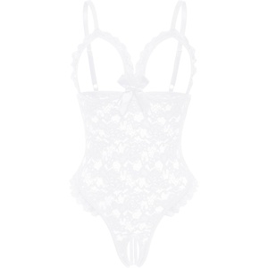 Avidlove One Piece Lingerie Sexy Teddy Ruffle V Neck Bodysuit Lace Nightie Set(White)