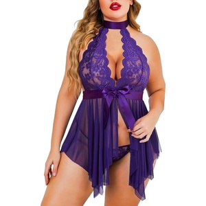 Avidlove Plus Size Babydoll for Women High Waist Teddy Chemise Floral Lace Lingerie(Purple)