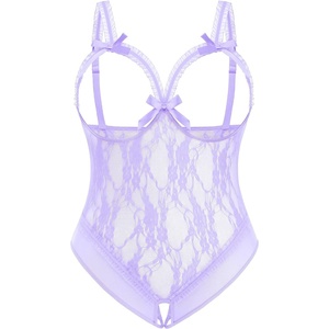Avidlove Plus Size Lingerie Exotic Teddies Bodysuits One Piece Lace Babydoll Sleepwear(Lilac)