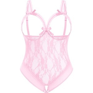 Avidlove Plus Size Lingerie Exotic Teddies Bodysuits One Piece Lace Babydoll Sleepwear(Pink)