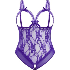 Avidlove Plus Size Lingerie Exotic Teddies Bodysuits One Piece Lace Babydoll Sleepwear(Purple)
