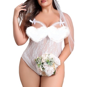 Avidlove Plus Size Lingerie Exotic Teddies Bodysuits One Piece Lace Babydoll Sleepwear(White)