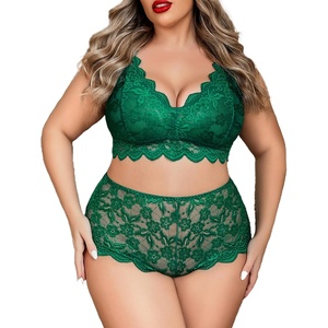 Avidlove Plus Size Lingerie Set for Women Sexy Lace Halter Bralette High Waist Panty Set(Olive Green)