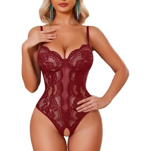 Avidlove Sexy Lingerie for Women Lace Teddy Bodysuit Deep V Cut Out Babydoll One Piece lingerie(Dark Red)