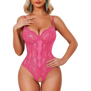 Avidlove Sexy Lingerie for Women Lace Teddy Bodysuit Deep V Cut Out Babydoll One Piece lingerie(Peach Pink)