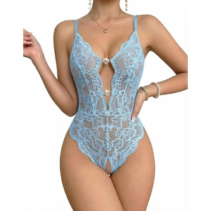Avidlove Sexy Lingerie for Women Lace Teddy Lingerie One Piece Lingerie Bodysuit(Light Blue)