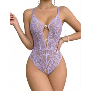 Avidlove Sexy Lingerie for Women Lace Teddy Lingerie One Piece Lingerie Bodysuit(Lilac Purple)