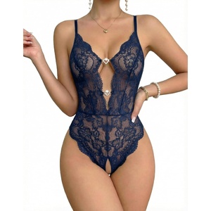 Avidlove Sexy Lingerie for Women Lace Teddy Lingerie One Piece Lingerie Bodysuit(Navy Blue)