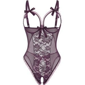 Avidlove Sexy Lingerie for Women One Piece Lace Babydoll Sleepwear Bodysuit(Dark Purple Red)