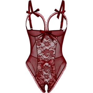 Avidlove Sexy Lingerie for Women One Piece Lace Babydoll Sleepwear Bodysuit(Dark Red)