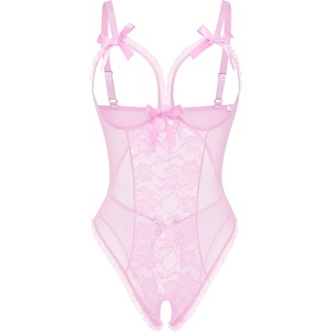 Avidlove Sexy Lingerie for Women One Piece Lace Babydoll Sleepwear Bodysuit(Pink)