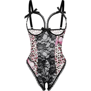 Avidlove Sexy Lingerie for Women One Piece Lace Babydoll Sleepwear Bodysuit(Pink White Black Leopard)