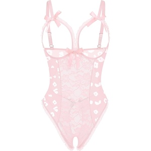 Avidlove Sexy Lingerie for Women One Piece Lace Babydoll Sleepwear Bodysuit(Pink White Leopard)