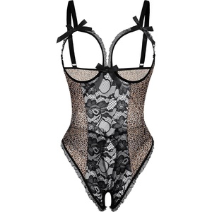 Avidlove Sexy Lingerie for Women One Piece Lace Babydoll Sleepwear Bodysuit(Yellow Black Leopard)