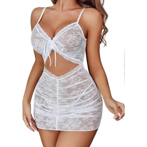 Avidlove Sexy Lingerie for Women Ruched Lace Babydoll Lingerie Cutout Mesh Bodycon Chemise Nightgown S-XXL(White)