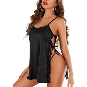 Avidlove Women Babydoll For Women Satin Nightwear Lace Chemise Sexy Nightgown(C-black)