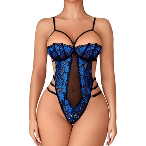 Avidlove Women Lace Lingerie Cut Out Teddy Strappy Bodysuit Mesh Sleepwear | Mesh Body Suit, Adjustable Strap, for Special Night, Going Out, Party Club(Royal Blue)