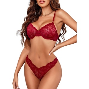 Avidlove Women Lace Underwire Bra and Panty Sets Sexy Push Up Lingerie Set(Burgundy)
