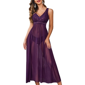 Avidlove Women Lingerie Lace Babydoll Nightdress Mesh Chemise V Neck Sleepwear(1-purple)