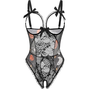 Avidlove Women One Piece Lingerie Sexy Lace Babydoll Mini Bodysuit(Black Halloween)